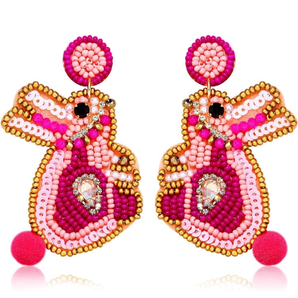 Colorful Beaded Bunny Statement Earrings
